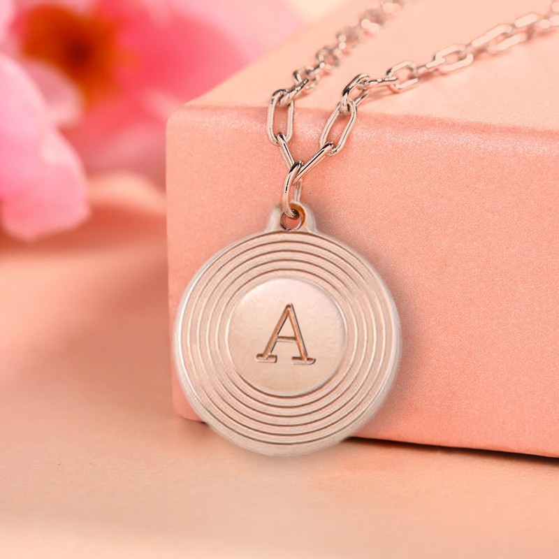 Personalised Engraved Initial Round Pendant Link Chain Necklace Layering Charms Gift For Her