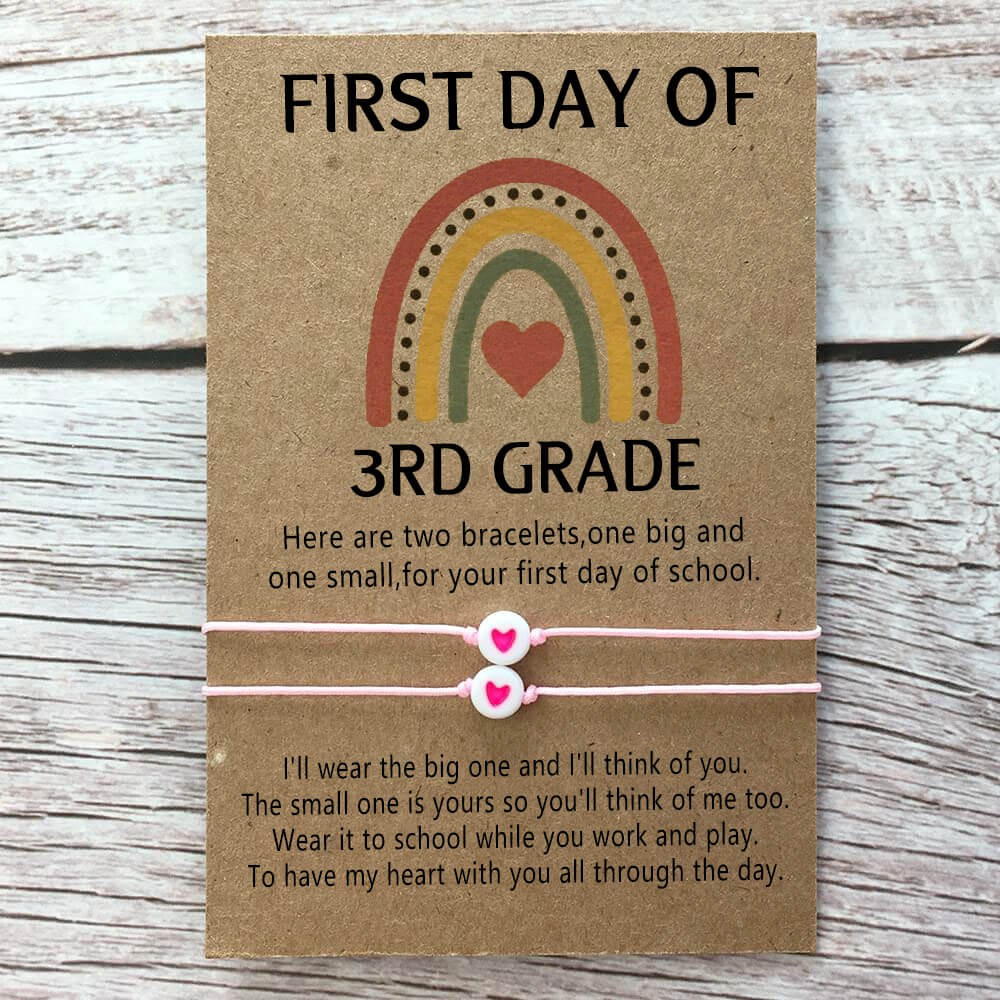 First Day of 3rd Grade Back to School Bracelet Mommy and Me Anxiety Separation Wish Gifts For Kid Set of 2