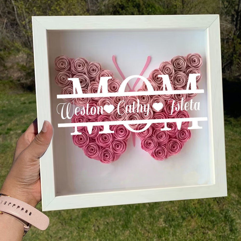 Personalized Mom Butterfly Shadow Box With Kids Name For Grandma Mother's Day Gift Ideas