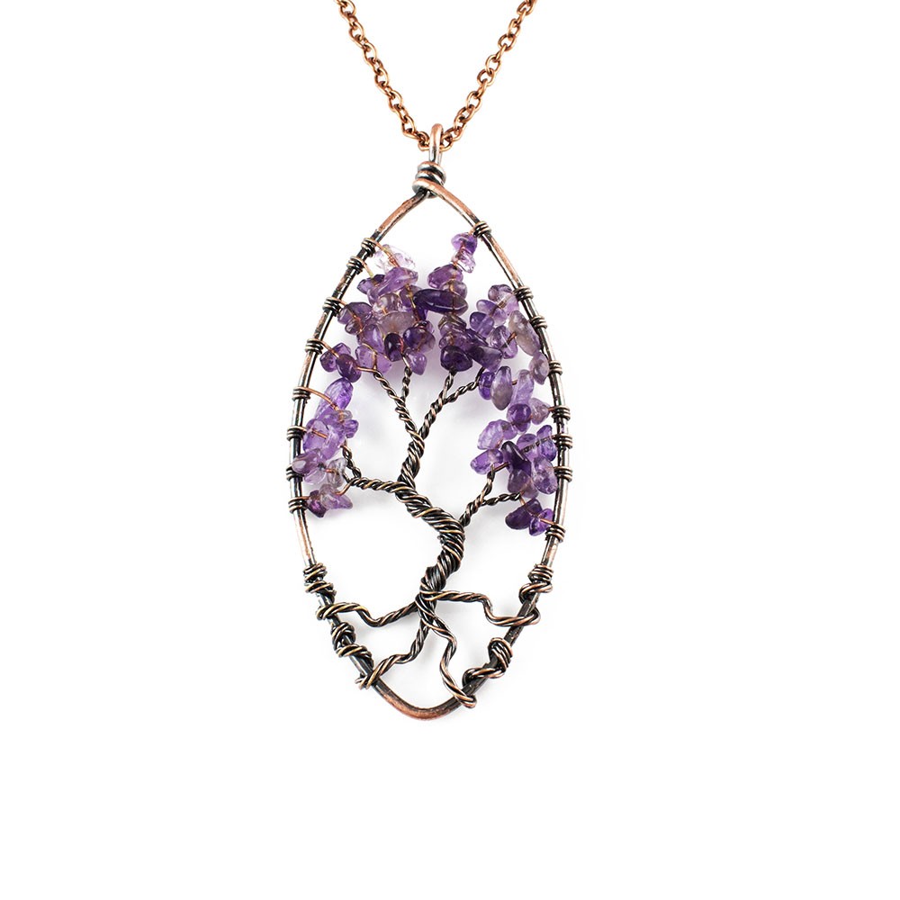 Oval Tree Of Life Necklace Amethyst- Necklaces For Women Tree Of Life Necklace Copper