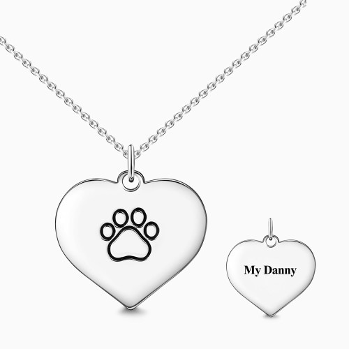 Engraved Paw Print Necklace Silver