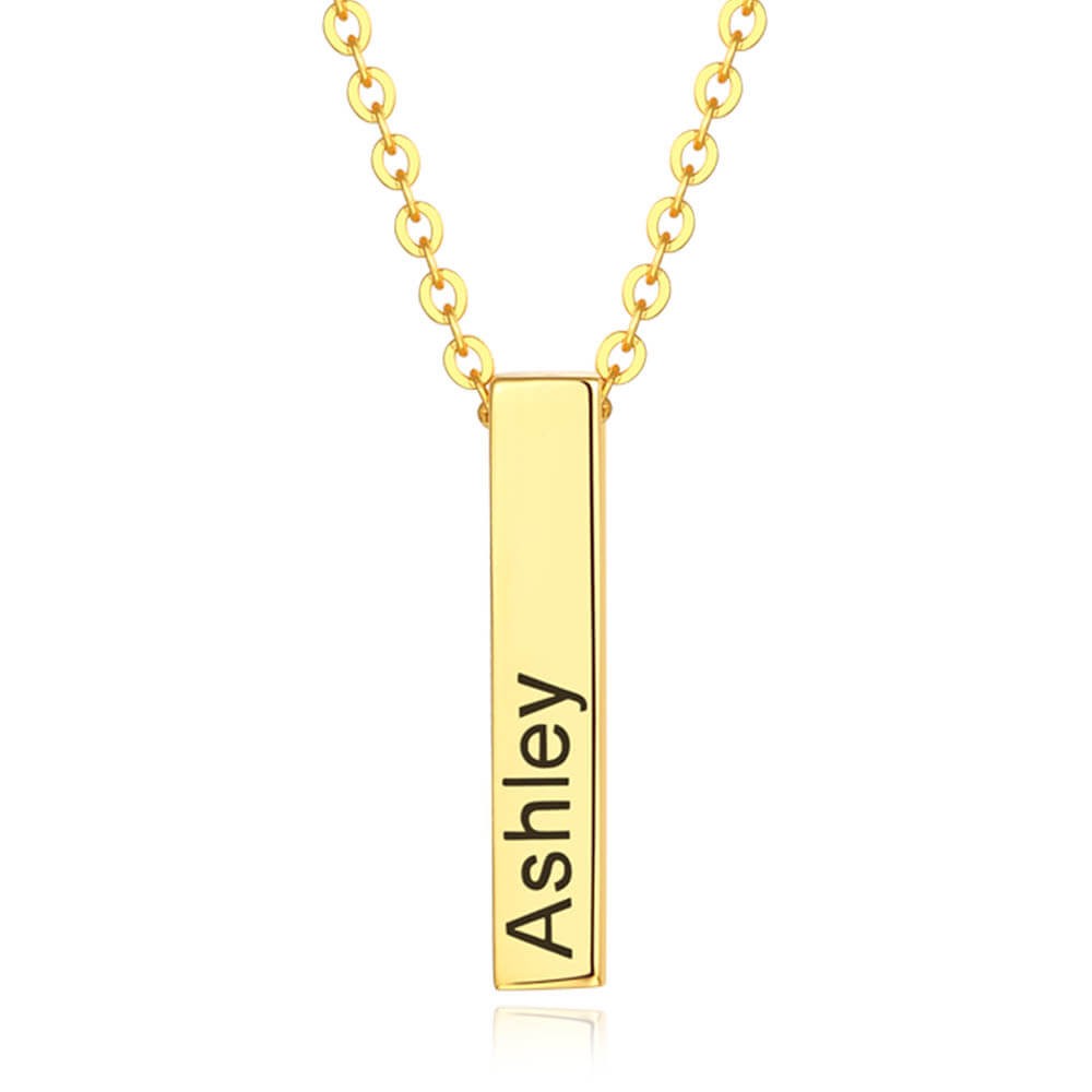 Personalized Vertical Short 1-3 3D Engraved Bar Name Necklace
