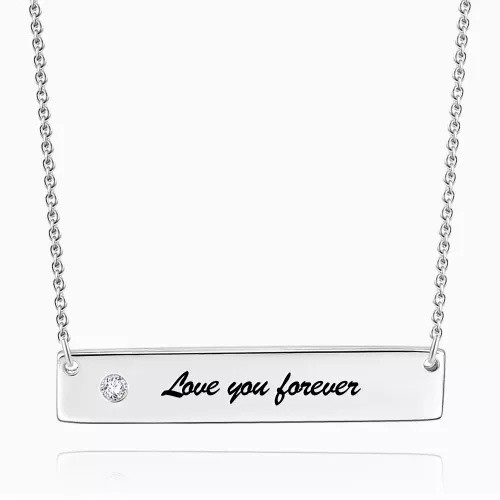 Diamond Engraved Bar Necklace