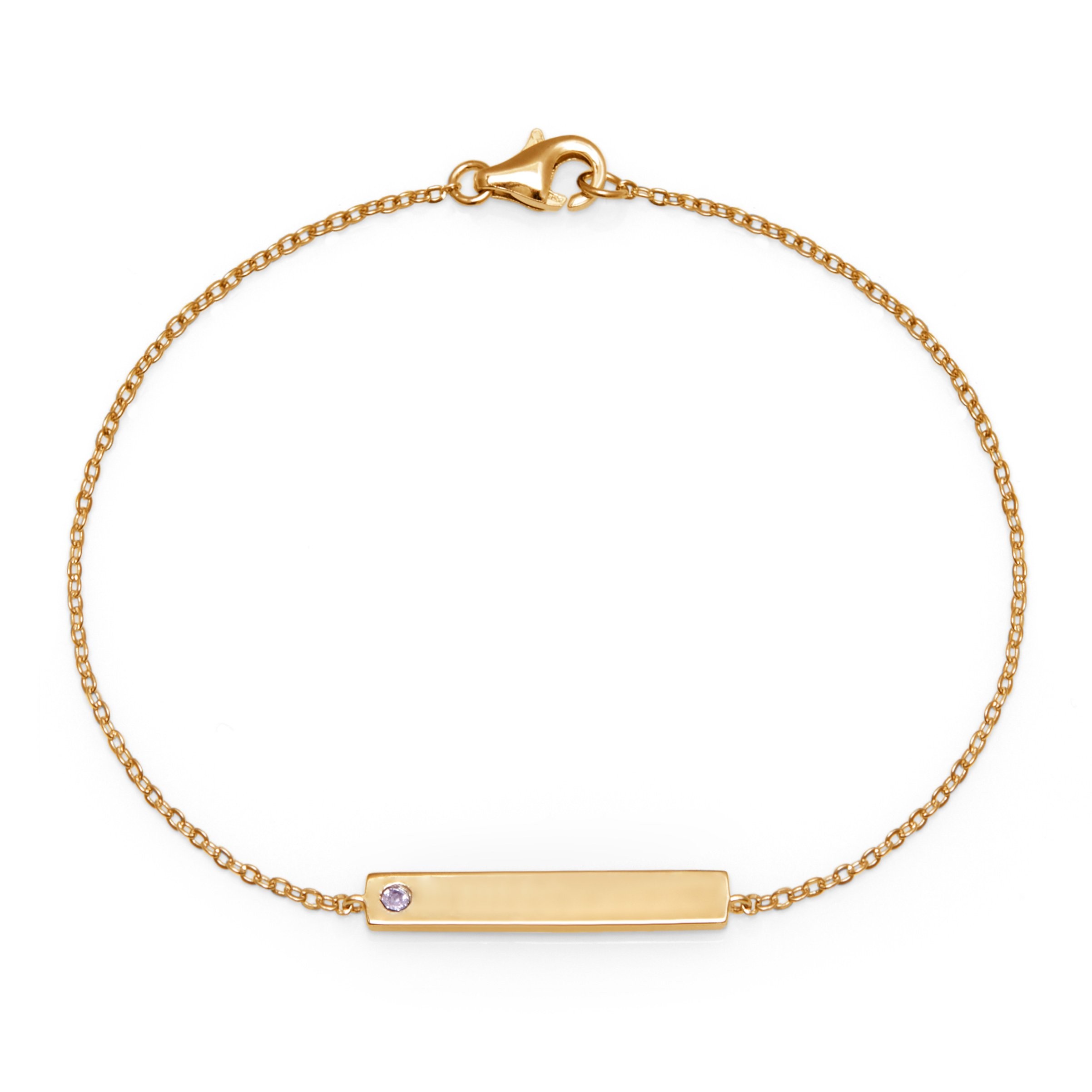Custom Birthstone Silver Name Bar Bracelet