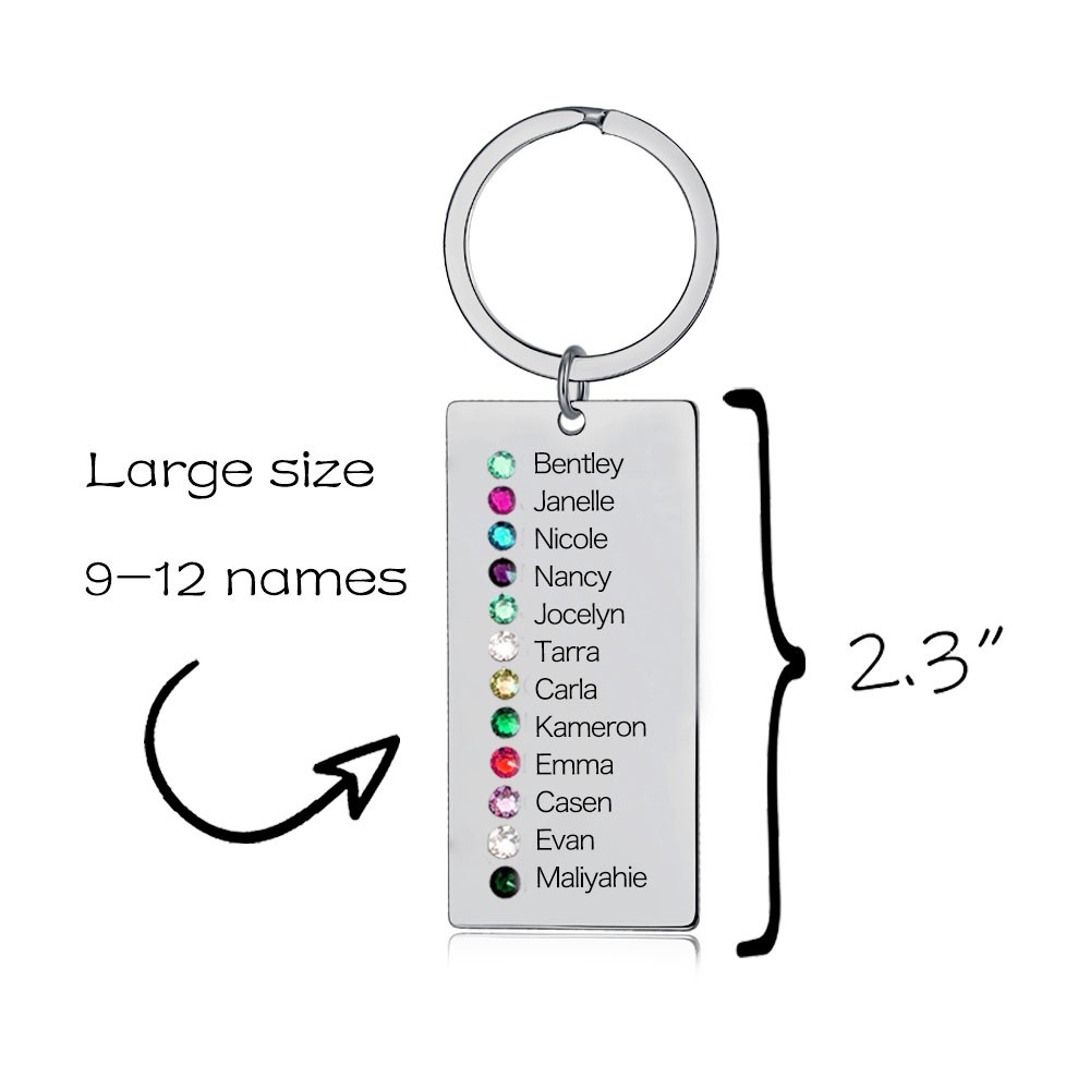 Personalized 9-13 Engraving Names with Birthstone Key Chain Gift For Monther's Day 