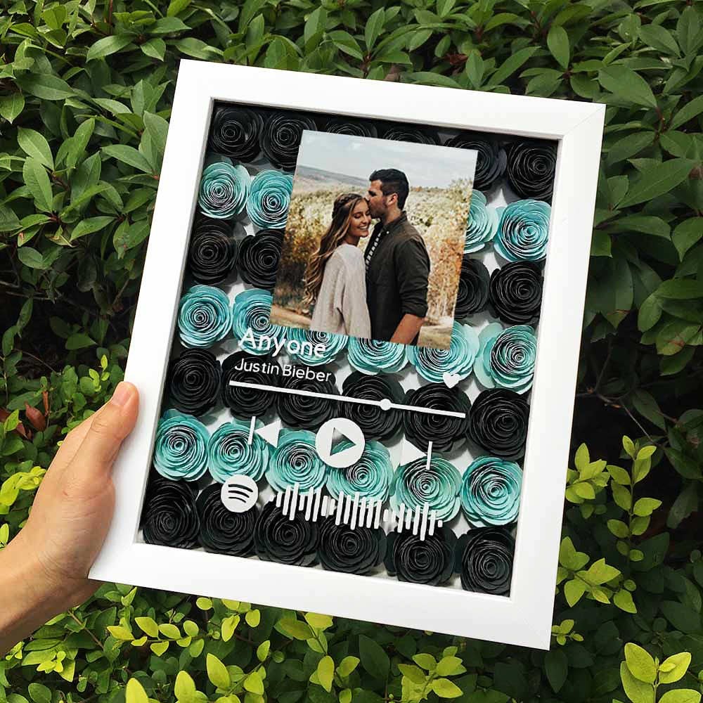 Personalized Spotify Flower Shadow Box With Couple Photo For Wedding Anniversary Valentine's Day