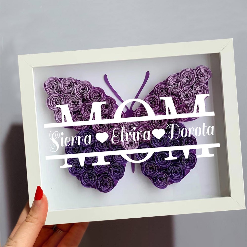Personalized Mom Butterfly Shadow Box With Kids Name For Grandma Mother's Day Gift Ideas