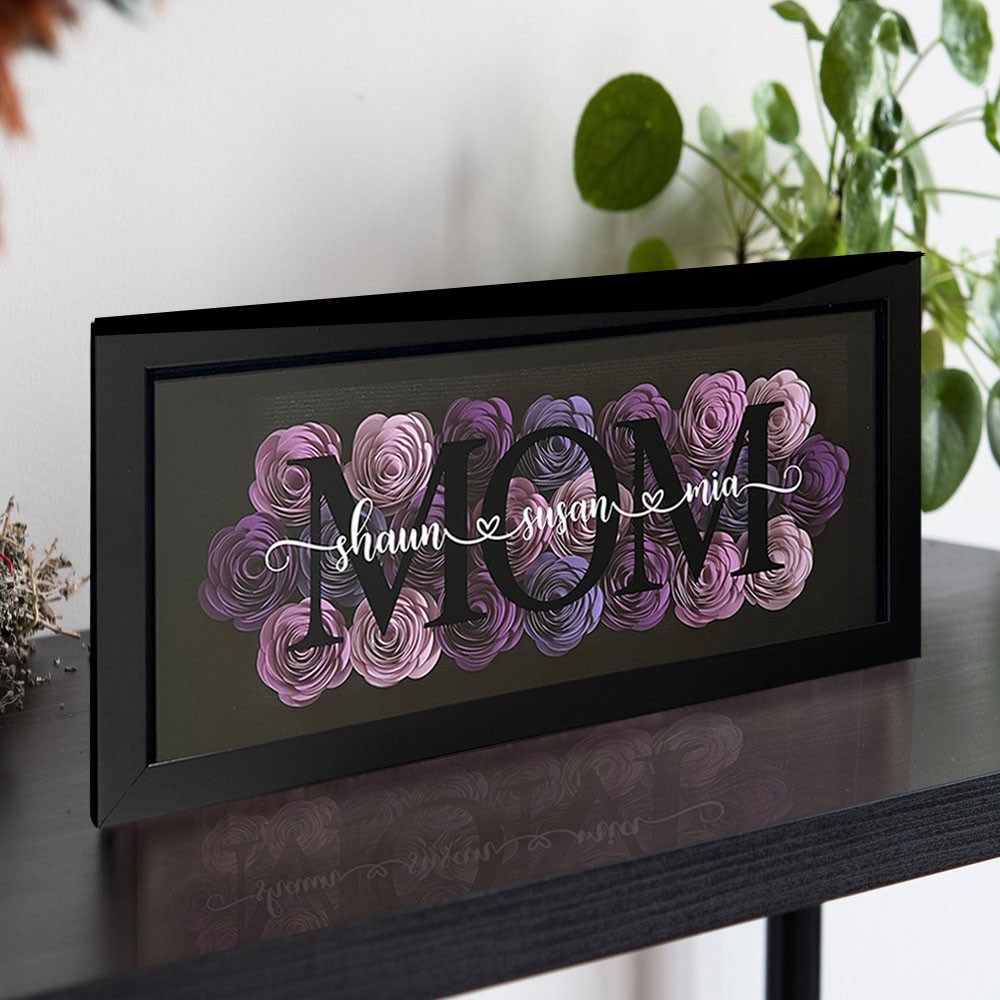 Personalized Mom Flower Shadow Box With Kids Name For Grandma Mother's Day Gift Ideas