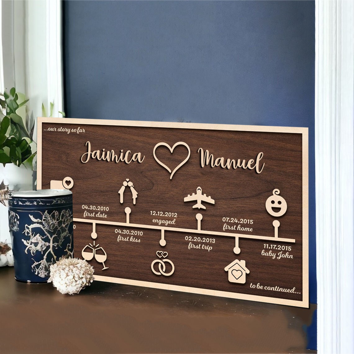 Custom Love Story Timeline Decor Wood Home Art For Valentine's Day Anniversary Gift