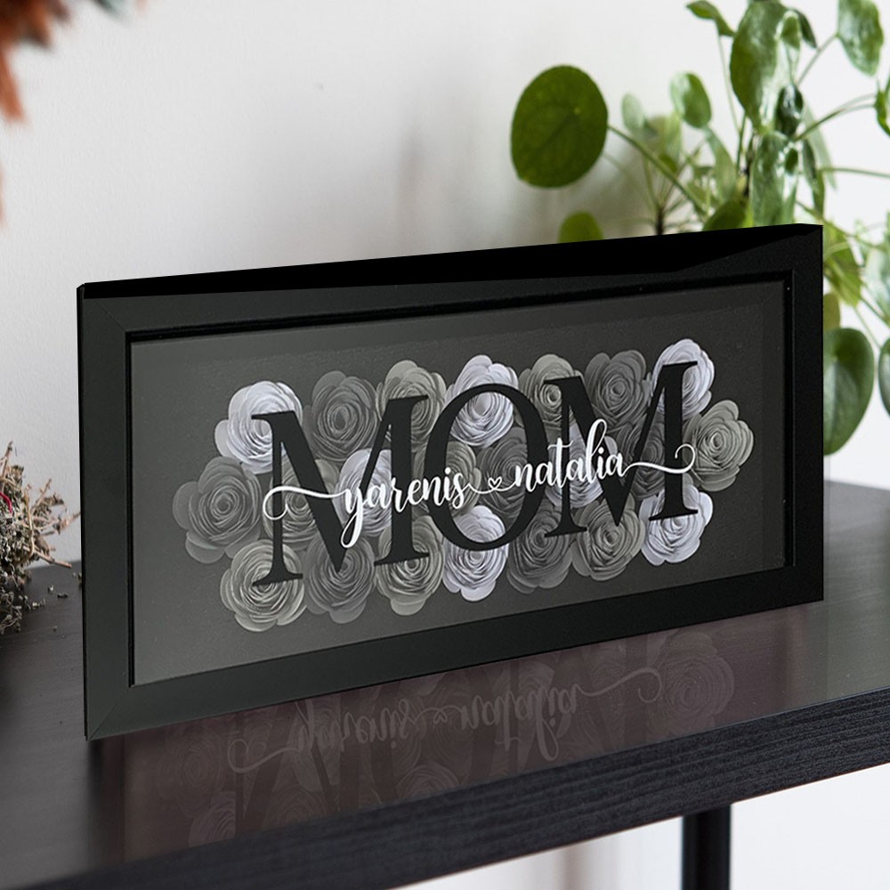 Personalized Mom Flower Shadow Box With Kids Name For Grandma Mother's Day Gift Ideas