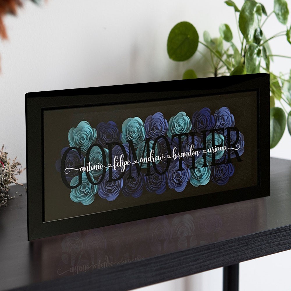 Personalized Mom Flower Shadow Box With Kids Name For Grandma Mother's Day Gift Ideas