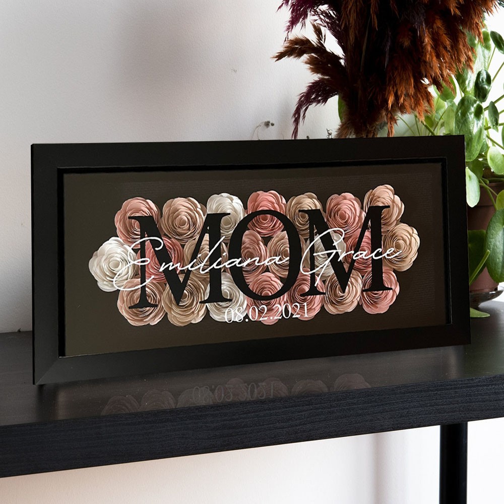 Personalized Mom Flower Shadow Box With Kids Name For Grandma Mother's Day Gift Ideas