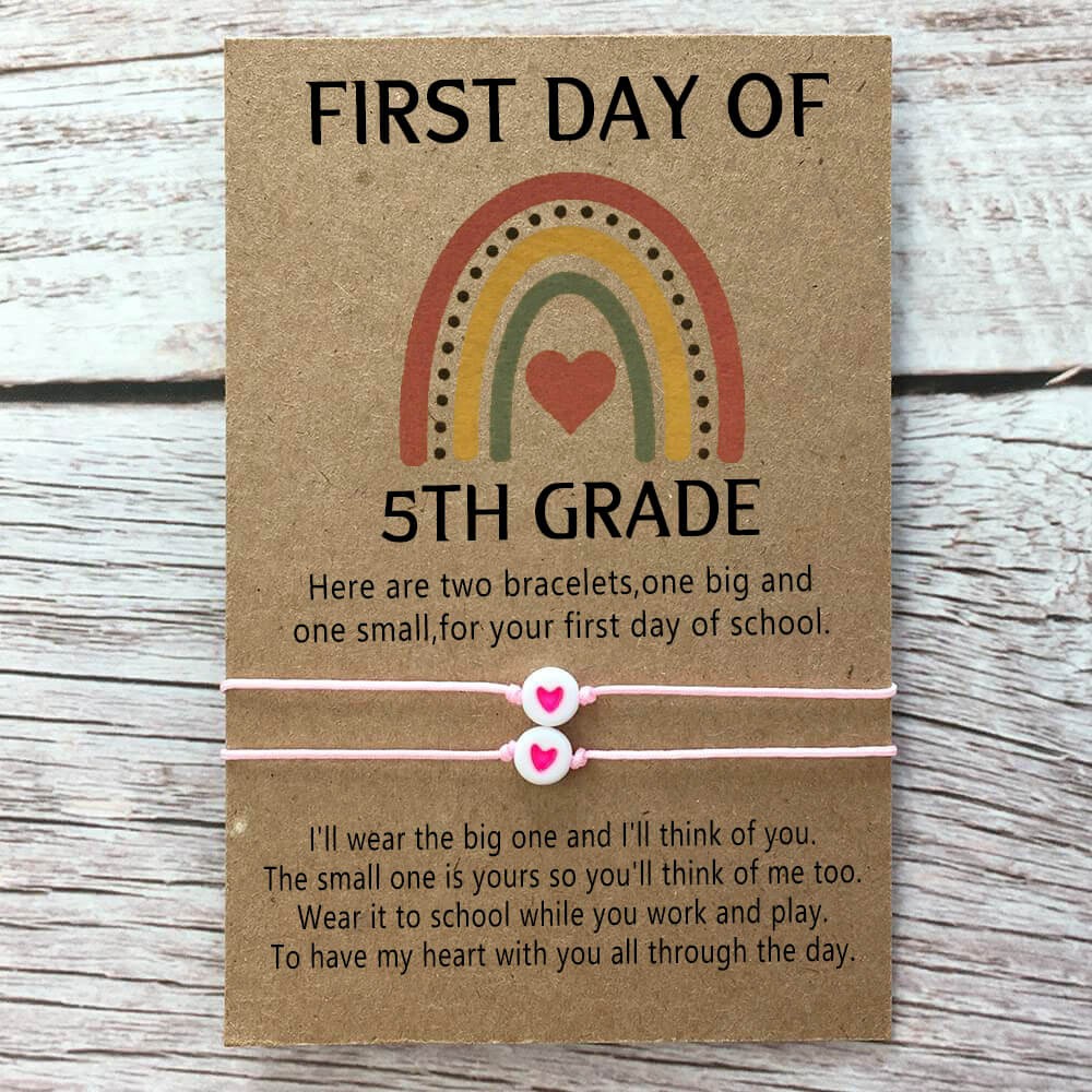 First Day of 5th Grade Back to School Bracelet Mommy and Me Anxiety Separation Wish Gifts For Kid Set of 2