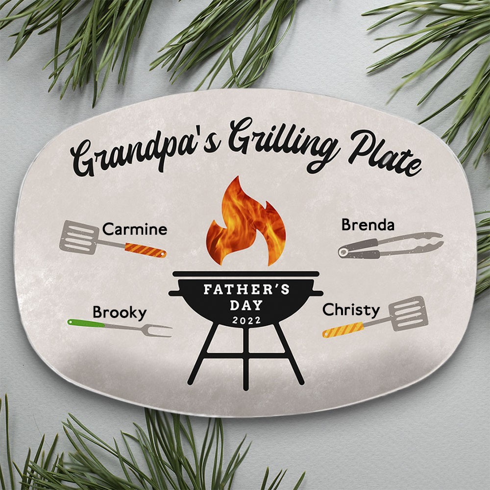Personalized Barbecue Platter With Kids Name For Dad Grandpa's Grilling Plate Father's Day