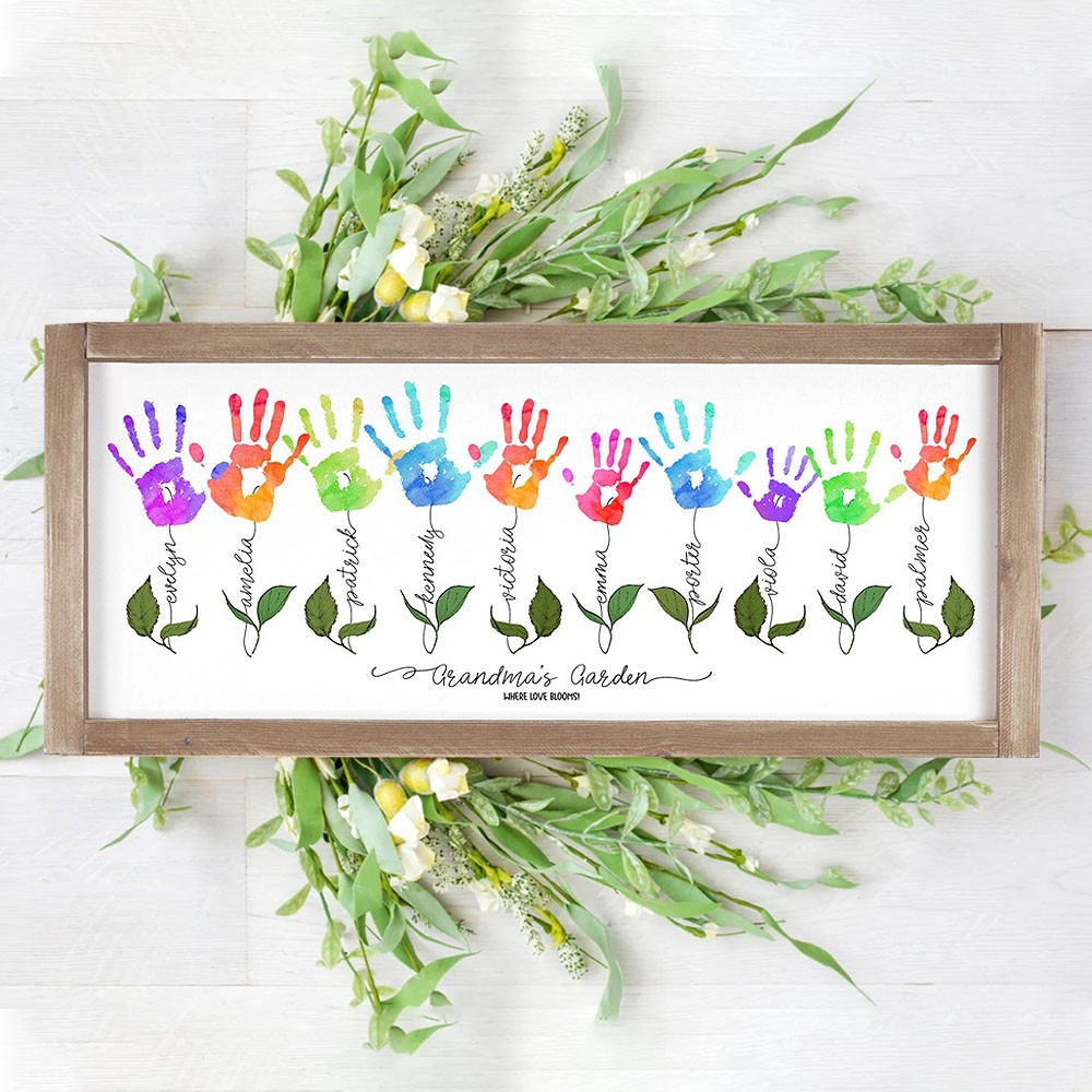 Personalized Mother's Day Flower DIY Handprint Art Craft Sign Gift From Kids For Mom Grandma