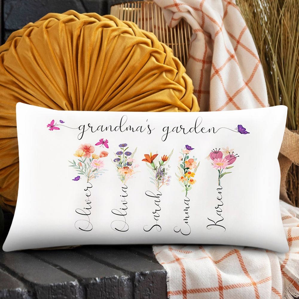 Personalized Grandma's Garden Pillow Birth Month Flower With Grandkids Name For Mother's Christmas Day