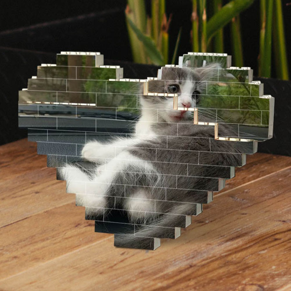 Personalized Heart Photo Block Puzzle Building Brick Gift For Pet Cat