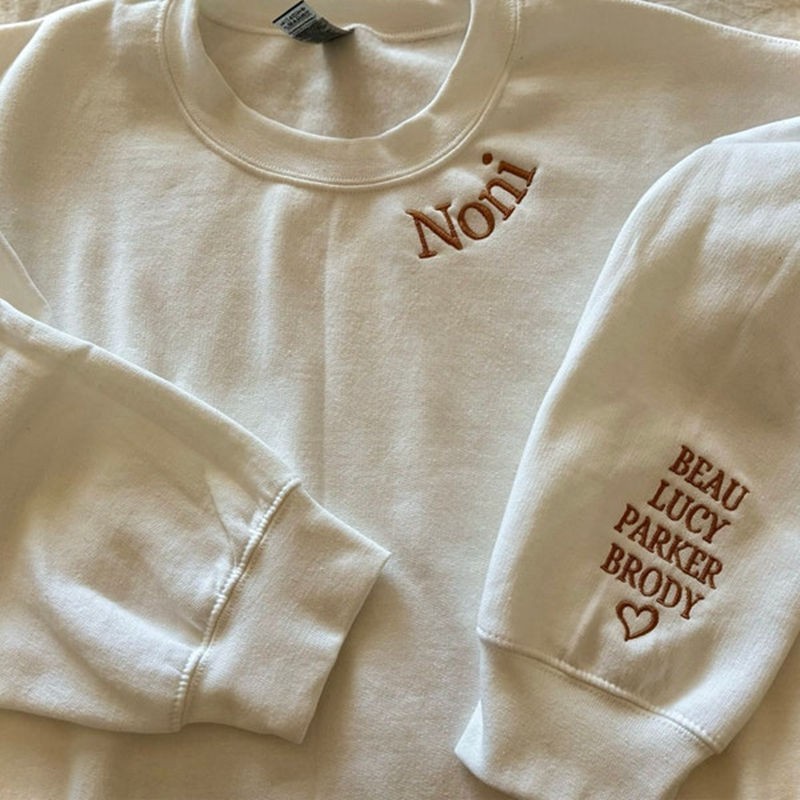Custom Embroidered Sweatshirt With Kids Name On Sleeve For Mum Grandma Gift