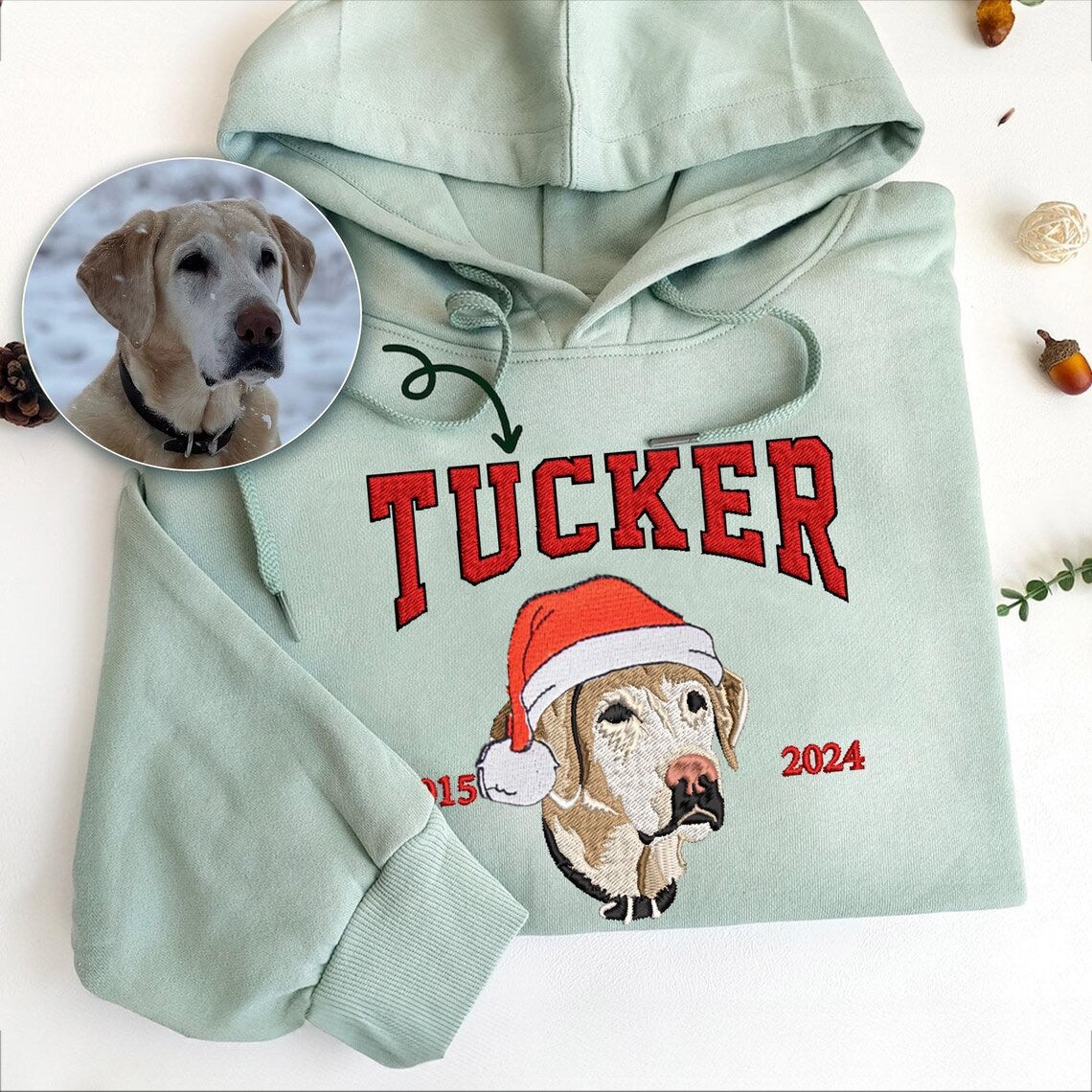 Custom Christmas Embroidered Dog Sweatshirt in Varsity Style With Name For Pet Lover Gifts