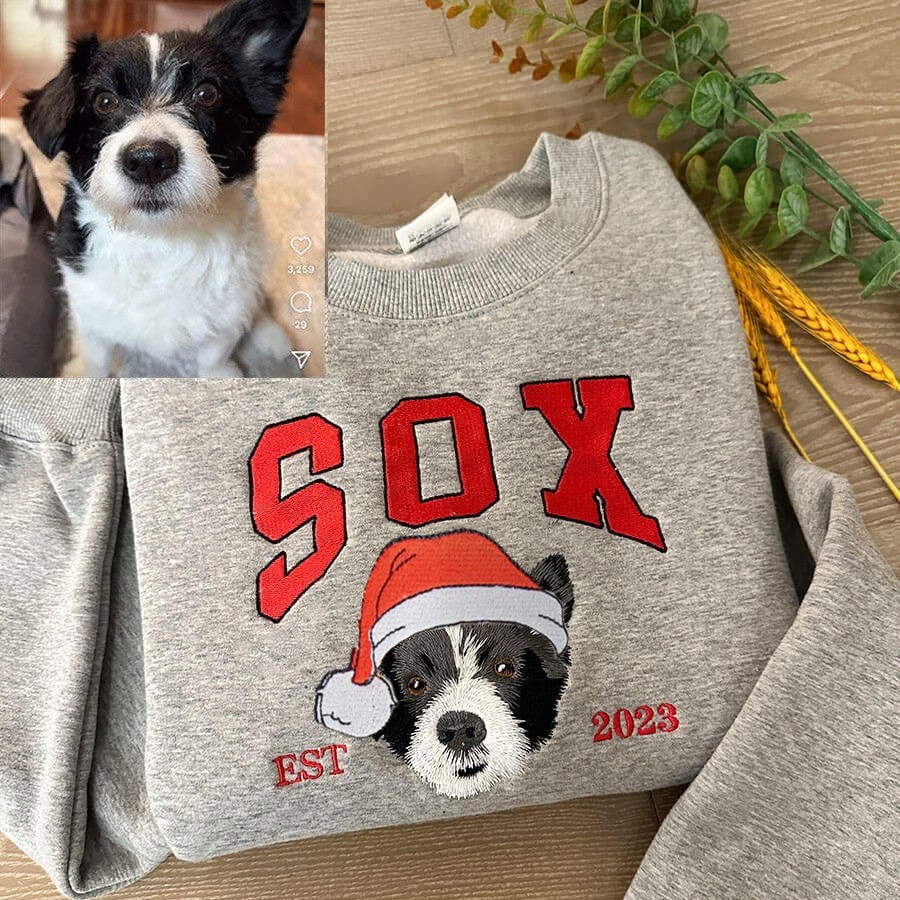 Custom Christmas Embroidered Dog Sweatshirt in Varsity Style With Name For Pet Lover Gifts