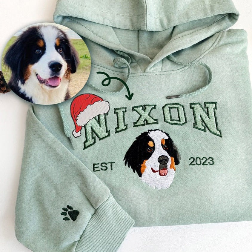 Custom Christmas Embroidered Dog Sweatshirt in Varsity Style With Name For Pet Lover Gifts
