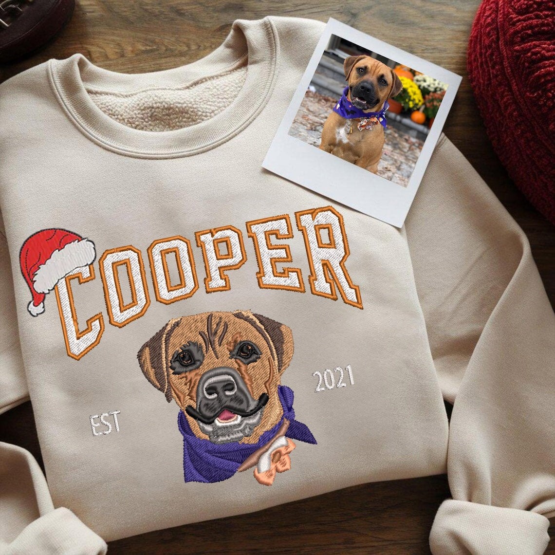 Custom Christmas Embroidered Dog Sweatshirt in Varsity Style With Name For Pet Lover Gifts