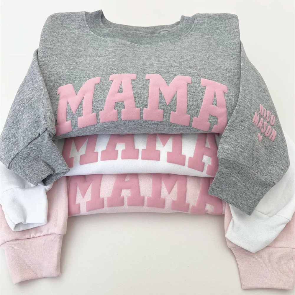 Custom Puff Mama Sweatshirt with Kids Names on Sleeve For Mother's Day Gift