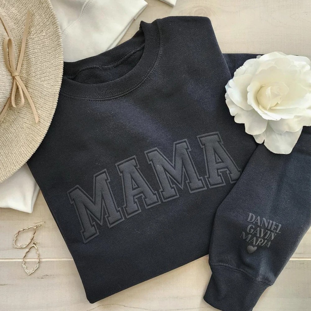 Custom Puff Mama Sweatshirt with Kids Names on Sleeve For Mother's Day Gift