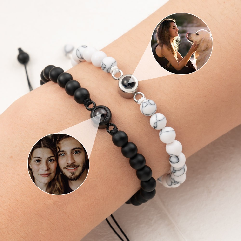 Personalised Photo Projection Beaded Bracelet For Wife Soulmate Valentine's Day