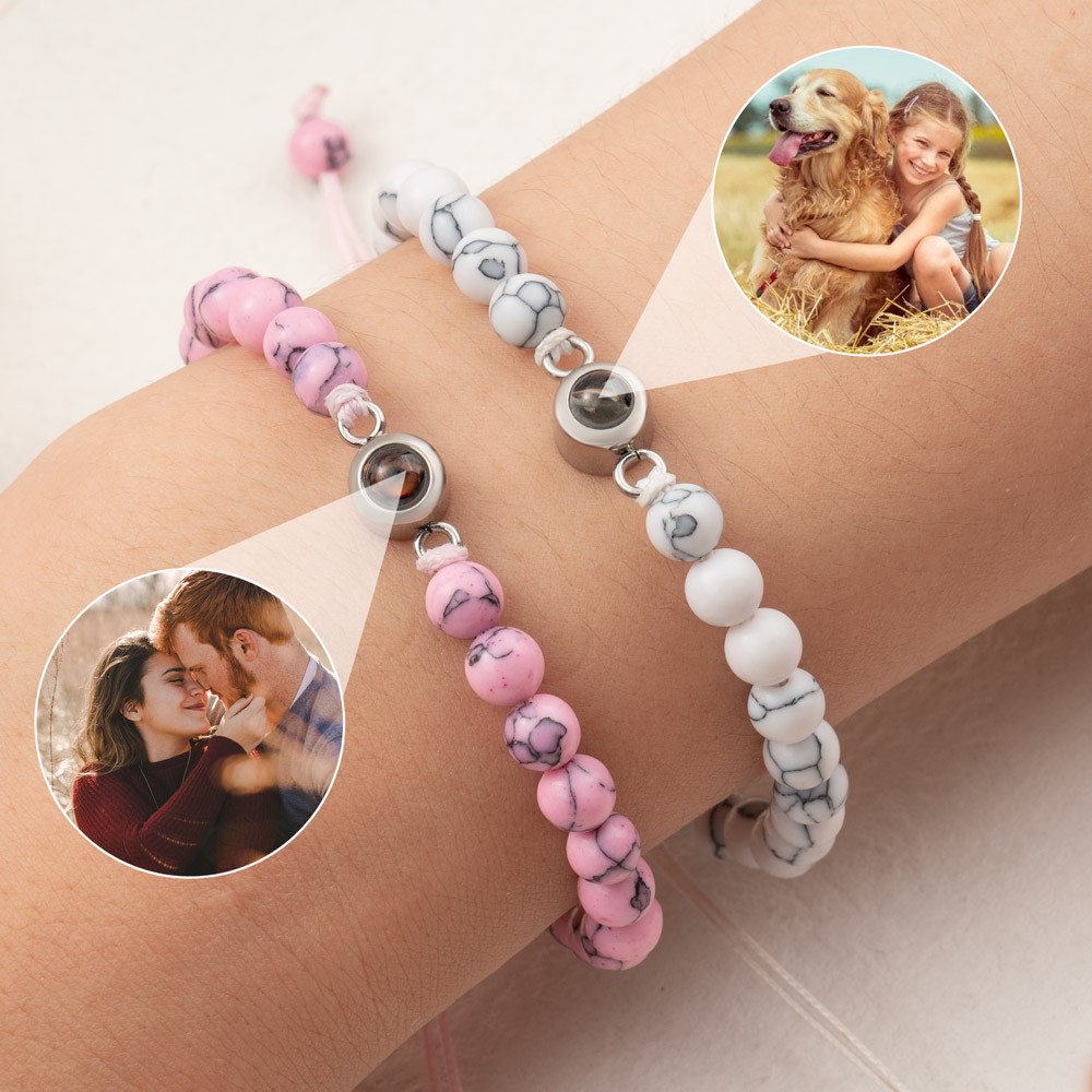 Personalised Photo Projection Beaded Bracelet For Wife Soulmate Valentine's Day