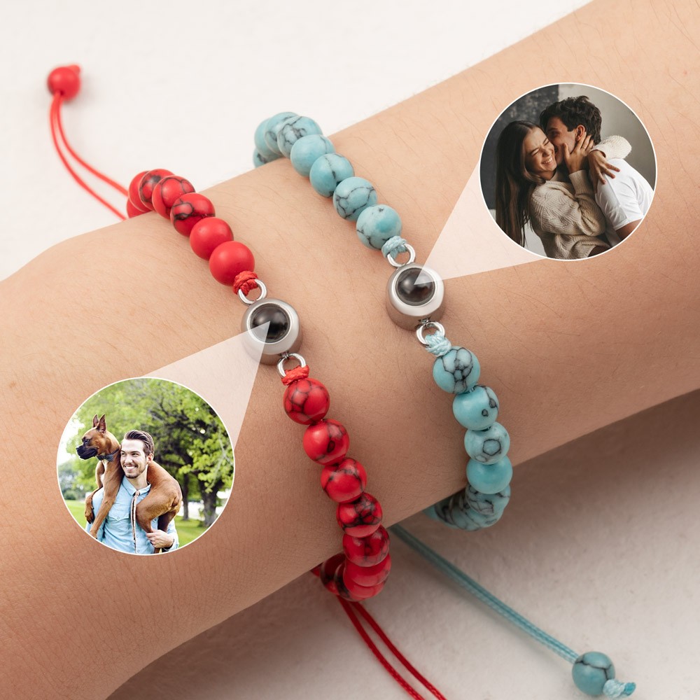 Personalised Photo Projection Beaded Bracelet For Wife Soulmate Valentine's Day