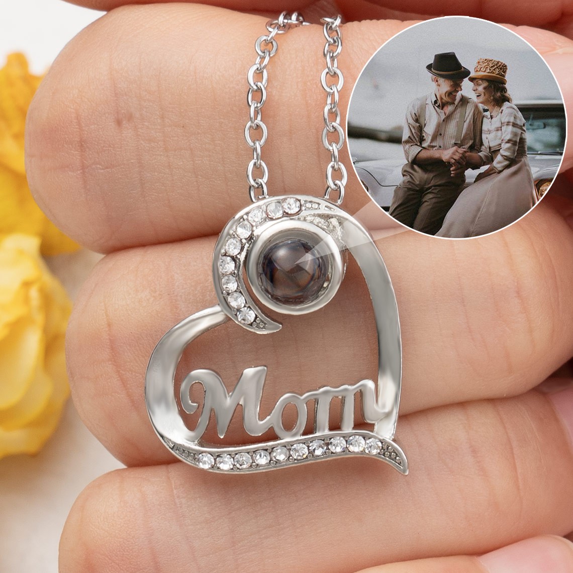 Personalised Projection Photo Heart Necklace For Mom Christmas Day Gift