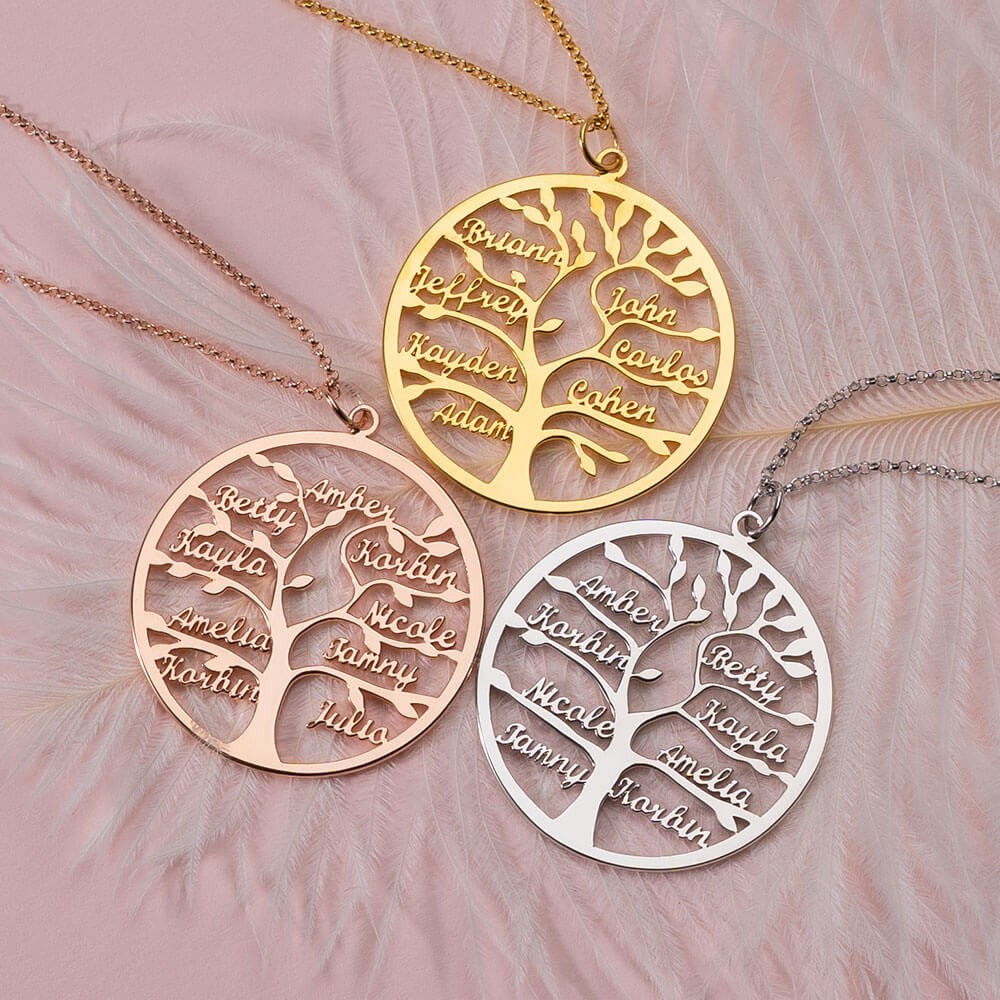 Personalized Family Tree Name Engraved Necklaces With 1-9 Names Gifts