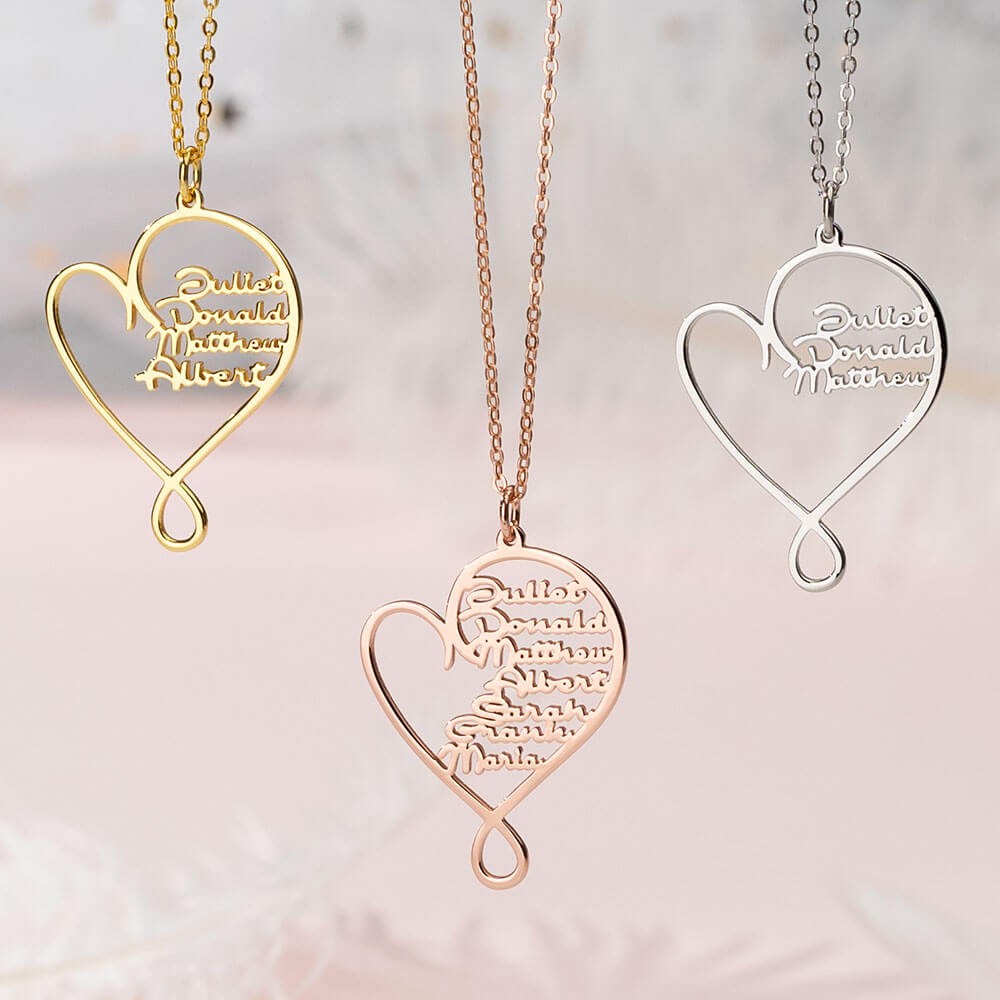 Personalised Hug and Love Heart 1-8 Name Necklace