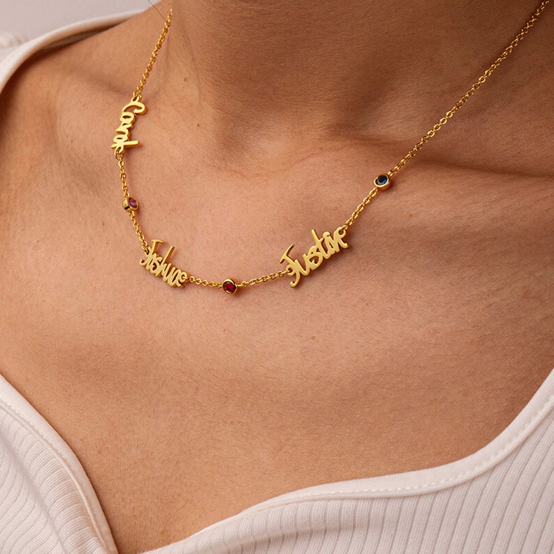 Personalized 1-6 Birthstone and Name Necklace