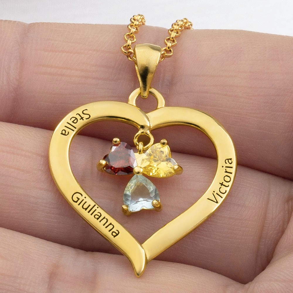 Personalized Heart Birthstone Necklaces For Her Mother Birthday Family Anniversary Gift Ideas