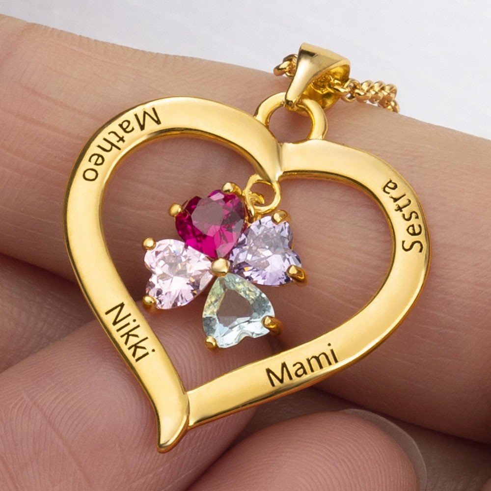 Personalized Heart Birthstone Name Necklaces For Her Mother Birthday Family Anniversary Gift Ideas