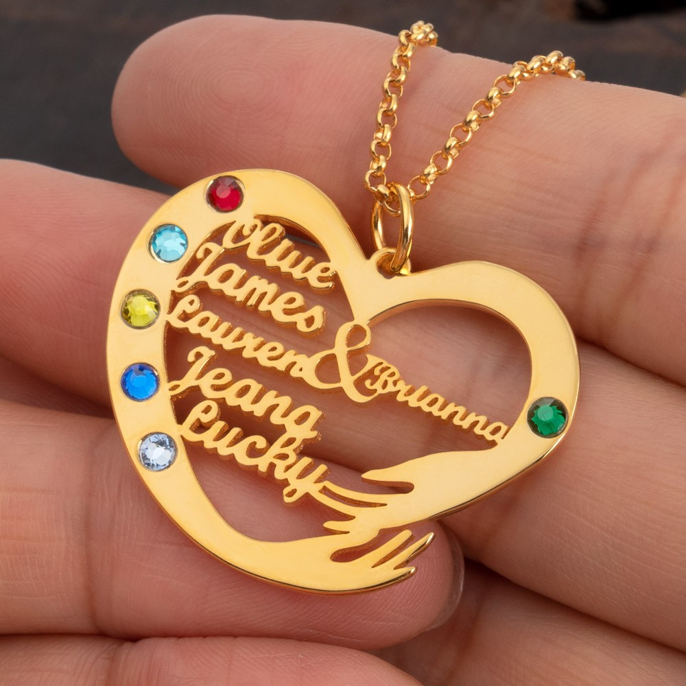 Personalized Heart Necklaces With Kids Name and Birthstone For Mother's Day Gift Ideas