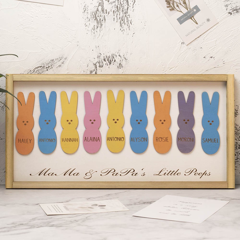 Easter Peeps Sign Personalized Engraved Name Wooden Bunny Home Decor Grandpa Grandma Gift