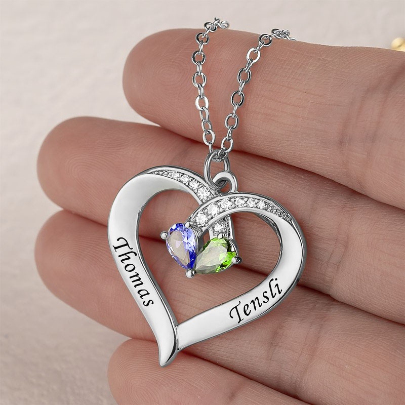 Personalised Couple Names Heart Necklace With Birthstones Christmas Gifts