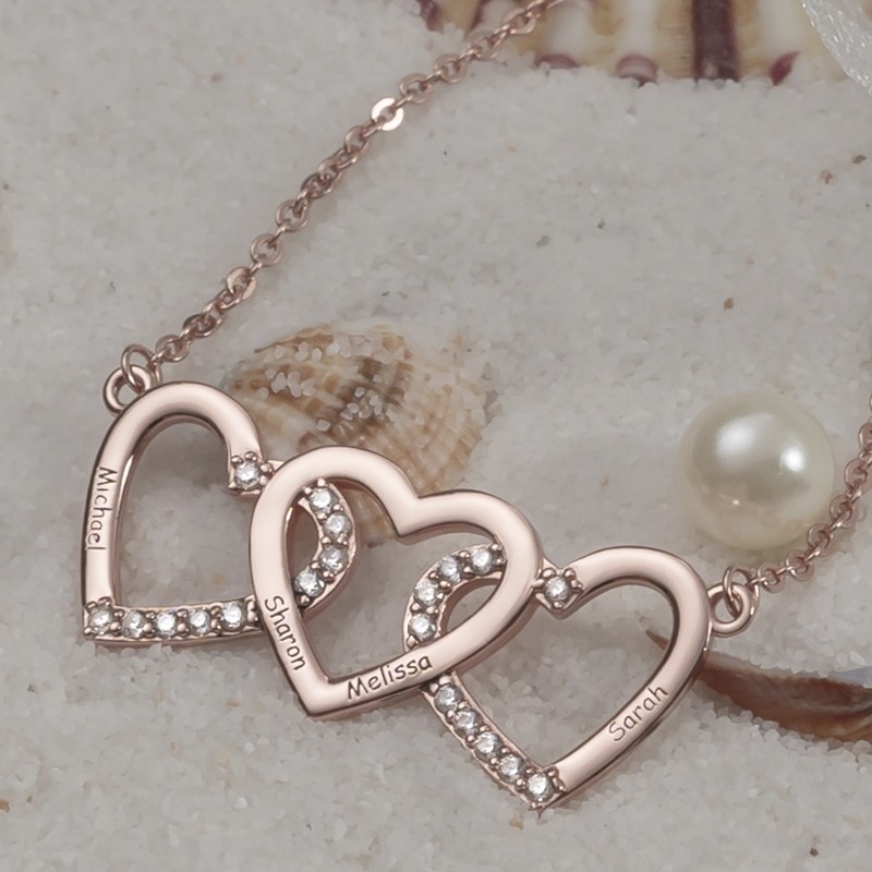 18K Rose Gold Plating Personalized Hearts Engraved Name Necklace Valentine's Day Gift