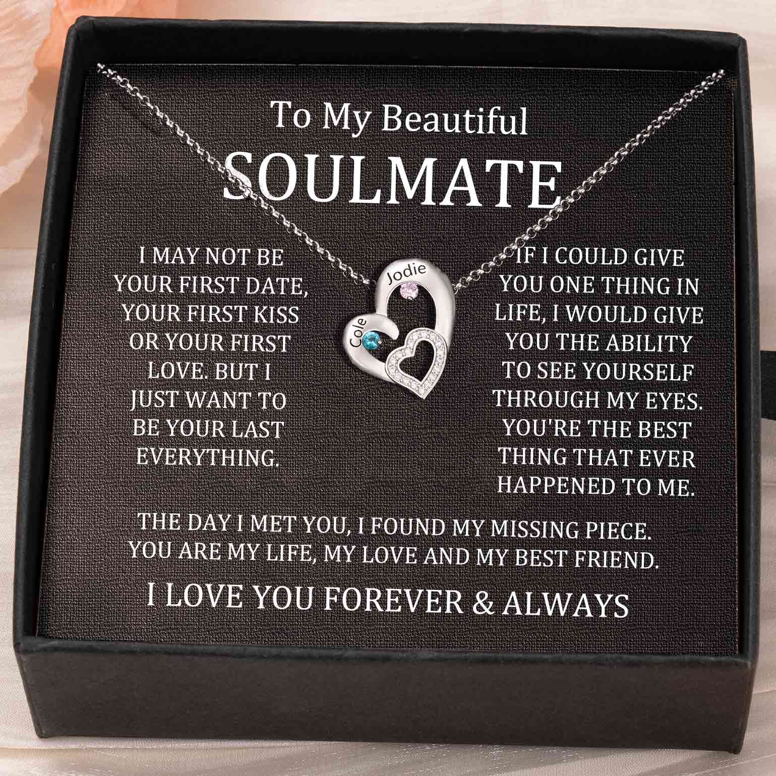 To My Soulmate Heart Necklace With Name and Birthstone Custom Valentine's Day Anniversary Couple Gift Ideas