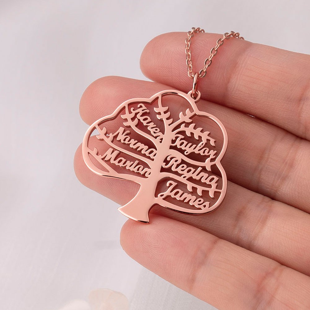 Personalized Family Tree Name Engraved Necklaces Christmas Gift