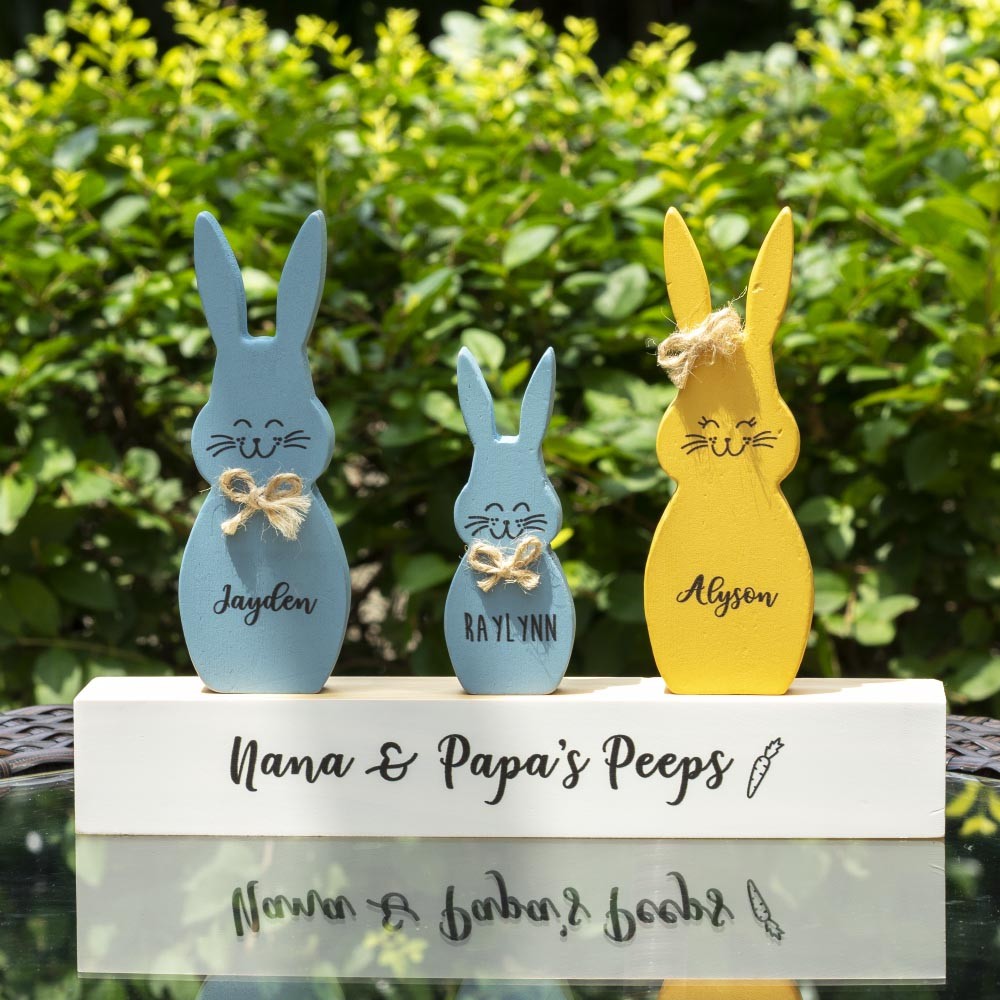Easter Peeps Sign Personalized Engraved Name Wooden Bunny Home Decor Grandpa Grandma Gift