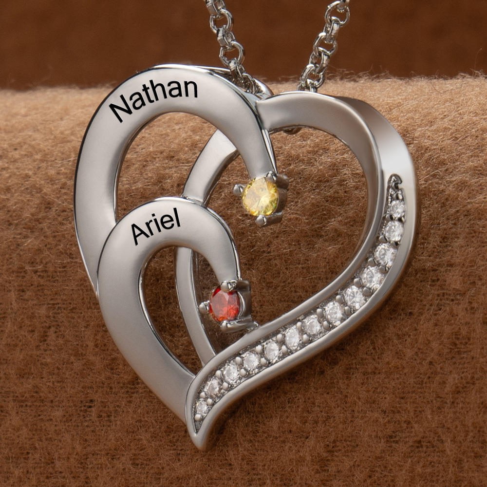 Personalised Couple Names Heart Necklace With Birthstones Valentine's Day Gifts