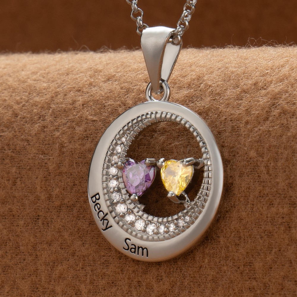 Personalised Couple Names Heart Necklace With Birthstones Valentine's Day Gifts