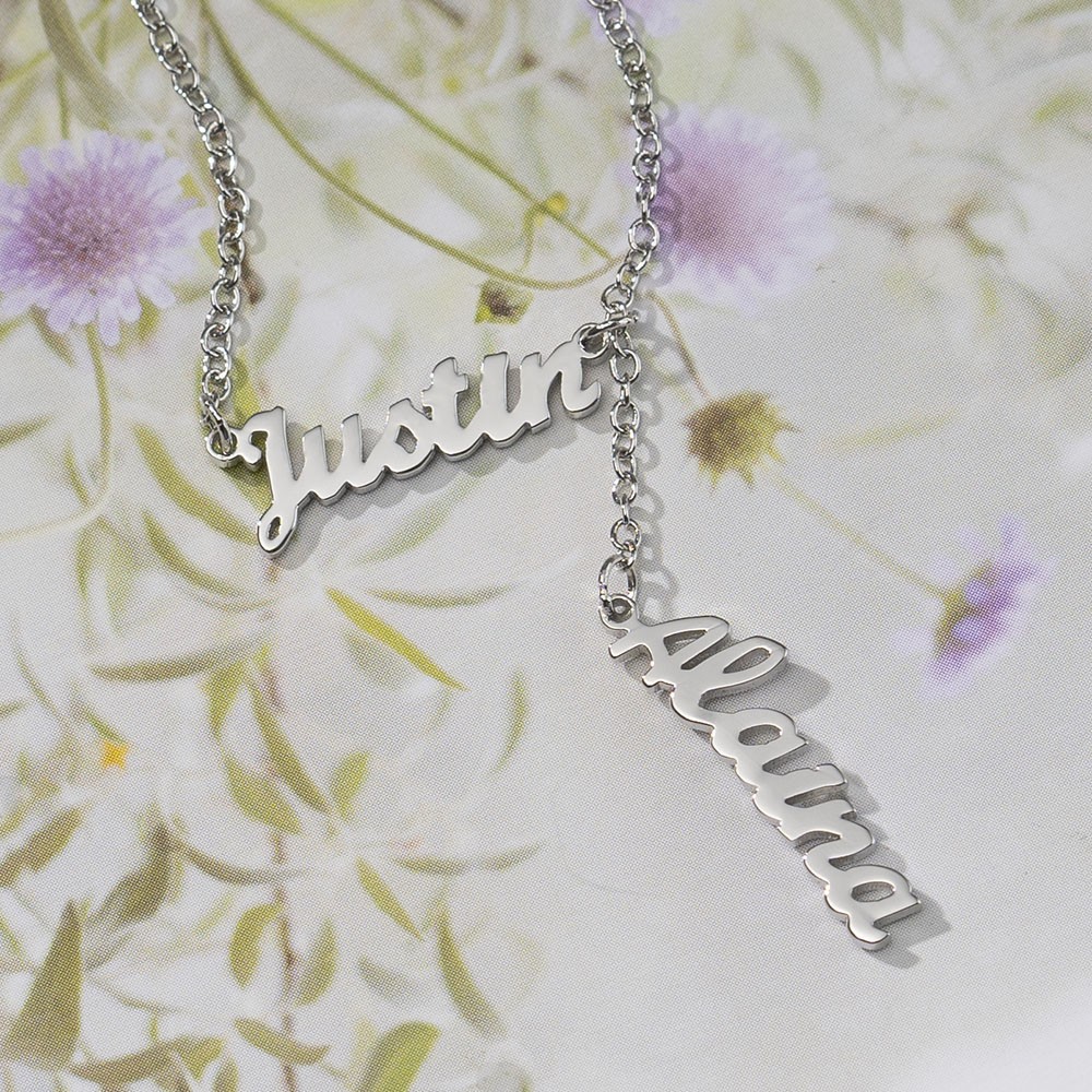 Silver Personalized Couple Name Necklace Valentine's Day Gift