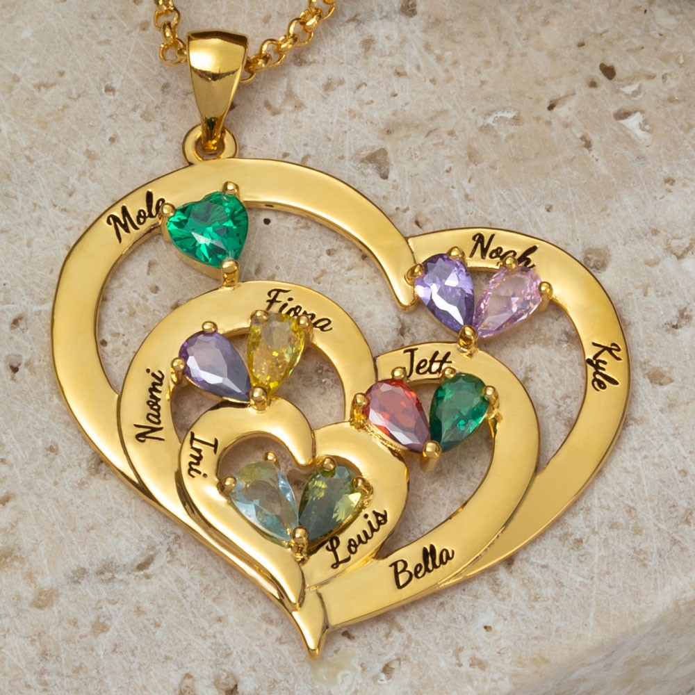 Custom Heart Necklace With 1-10 Name and Birthstones For Mum Grandma Christmas Gift Ideas