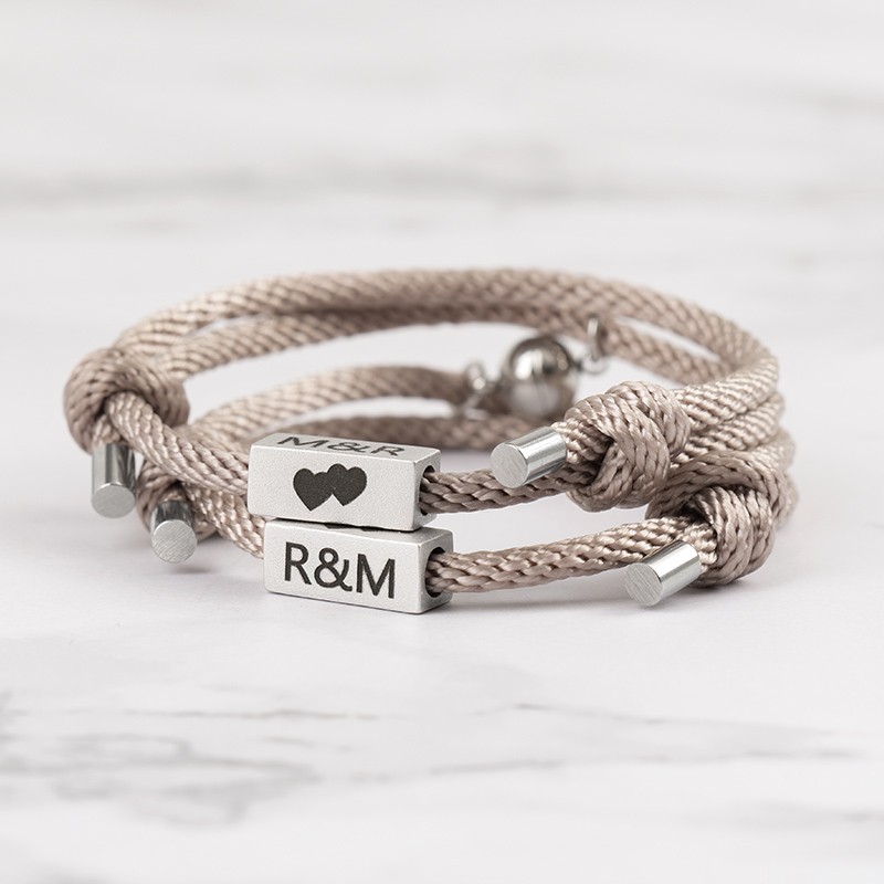 Custom Promise Couple Matching Magnetic Personalized Bracelets Set of 2