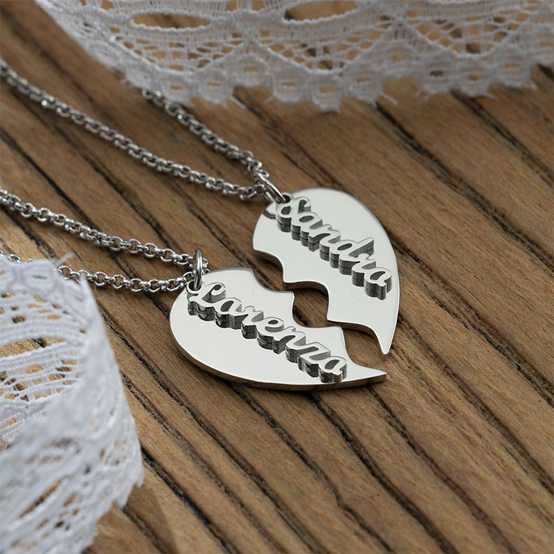 Silver Personalized Couple Name Necklace Valentine's Day Gift